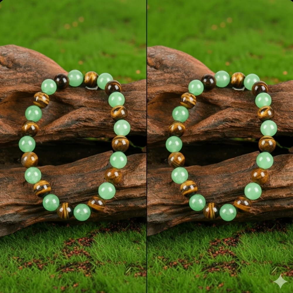 SET OF 2 Natural Tiger Eye & Green Aventurine Bracelets - Wealth Bundle